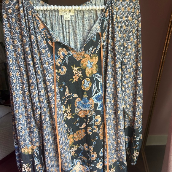 ONE WORLD Blue Asymmetrical 3/4 Sleeve Blouse - Picture 1 of 5